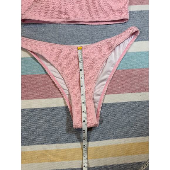 NWOT Flirty Pink One Shoulder Bikini Set | Smocked High Cut Swimwear – Sz Large - Picture 2 of 10
